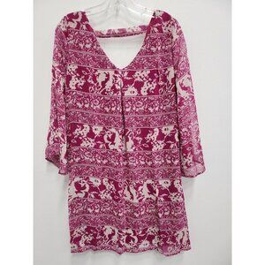Pink Owl Womens Pink Floral BOHO Shift Dress Size‎ Large Flare Sleeve V-Neck NEW